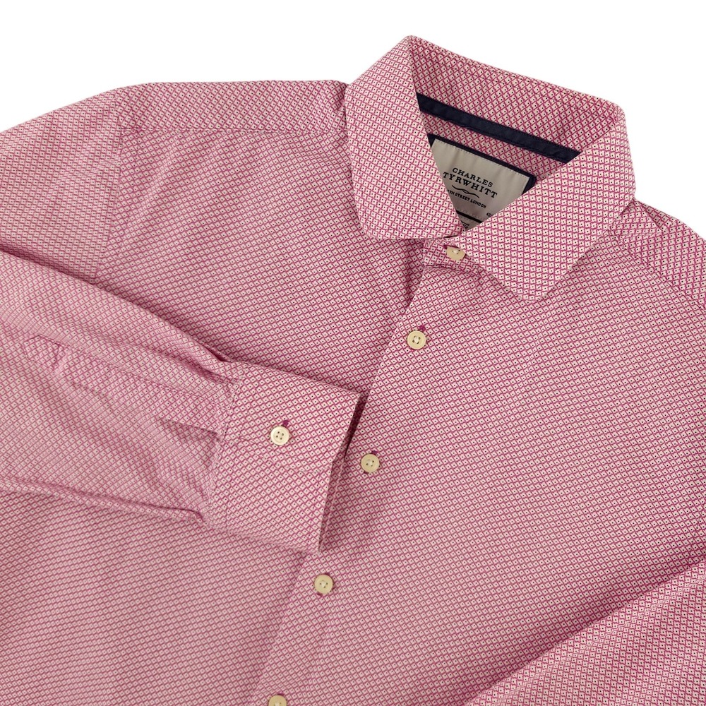 Charles Tyrwhitt Dress Shirt Mens 16.5 32/33 Pink Geometric Slim Fit Cotton